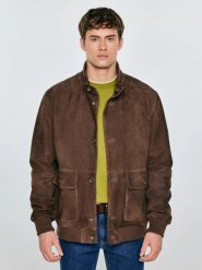 Kurtka męska zamszowa brązowa Finsur 803. Brązowe kurtki męskie Big Star, na lato, l, bez wzorów, z bawełny, casualowe, bez kaptura. Za 999.99 zł.