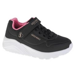 Buty do chodzenia dziewczęce, Skechers Uno Lite. Czarne buty sportowe dziewczęce Skechers, bez wzorów, bez zapięcia, trekkingowe. Za 199.99 zł.