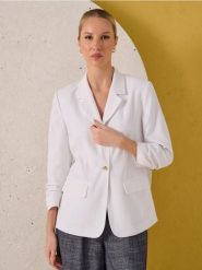 Marynarka z domieszką lnu - biały. Białe żakiety damskie Sinsay, l, bez wzorów. Za 69.99 zł.