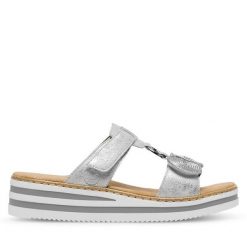 Klapki Rieker. Szare klapki damskie Rieker, bez wzorów, bez obcasa. Za 309.99 zł.