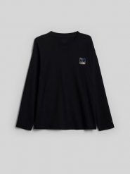 4F Longsleeve loose z nadrukiem męski - czarny M. Czarne koszulki sportowe męskie 4f, m, bez wzorów, z bawełny, klasyczne, bez kołnierzyka. Za 89.99 zł.