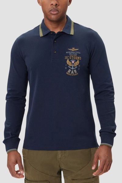 AERONAUTICA MILITARE Granatowy bawełniany męski longsleeve polo, Rozmiar XL. Niebieskie koszulki polo męskie Aeronautica Militare, m, bez wzorów, z bawełny, klasyczne, bez ramiączek. W wyprzedaży za 312.99 zł.