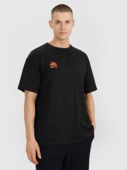 4F T-shirt oversize z nadrukiem męski - czarny XL. Czarne koszulki sportowe męskie 4f, m, bez wzorów, z bawełny, klasyczne, bez kołnierzyka. Za 69.99 zł.