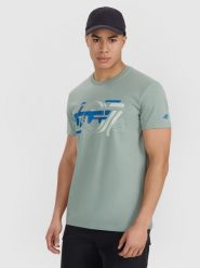4F T-shirt regular z nadrukiem męski - oliwkowy XXL. Brązowe koszulki sportowe męskie 4f, m, bez wzorów, z bawełny, klasyczne, bez kołnierzyka. Za 59.99 zł.