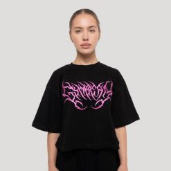 Koszulka damska fitness oversize czarna Thorn. Czarne koszulki sportowe damskie GYMBEAM, xs, bez wzorów, z bawełny, bez kołnierzyka, bez ramiączek, na fitness i siłownię. Za 105.90 zł.