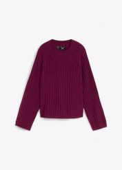 Krótszy sweter w prążek. Fioletowe swetry damskie bonprix, bez wzorów, klasyczne, bez kołnierzyka, bez ramiączek, krótkie, bez kaptura. Za 129.99 zł.