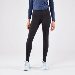 Legginsy do biegania damskie Kiprun Run 500 Warm ocieplane. Czarne legginsy damskie KIPRUN, l, bez wzorów, z elastanu, do biegania. Za 139.99 zł.