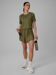 4F Spodenki treningowe szybkoschnące damskie - oliwkowe XL. Brązowe szorty damskie 4f, xl, bez wzorów, z podwyższonym stanem. Za 129.99 zł.