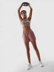 4F Spodenki treningowe szybkoschnące damskie - jasny róż S. Czerwone szorty sportowe damskie 4f, l, bez wzorów, z dzianiny, sportowe, z podwyższonym stanem, do biegania. W wyprzedaży za 49.99 zł.