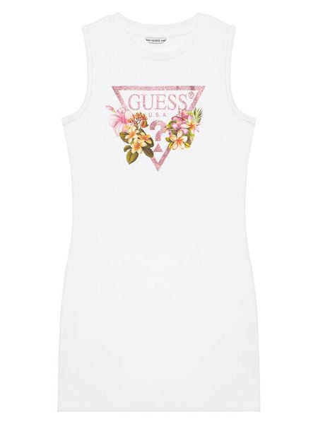 Guess Sukienka codzienna J4RK38 KA6W4 Biały Regular Fit. Białe sukienki dla dziewczynek Guess, z aplikacjami, z bawełny, bez ramiączek. Za 108.99 zł.