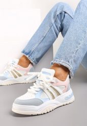 Biało-Niebieskie Sneakersy na Grubej Podeszwie z Brokatem Lenema. Białe obuwie sportowe damskie Renee, bez wzorów. Za 99.99 zł.