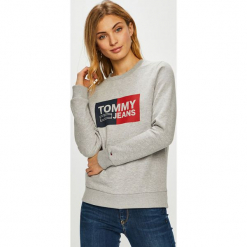 Tommy Jeans - Bluza. Szare bluzy damskie Tommy Jeans, z nadrukiem, z bawełny. Za 359.90 zł.