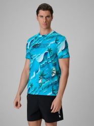 4F T-shirt regular z nadrukiem męski - niebieski M. Niebieskie t-shirty męskie 4f, m, bez wzorów, z bawełny, klasyczne, bez kołnierzyka. Za 89.99 zł.