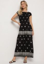 Czarna Sukienka z Wiskozy ze Wzorem Boho Ellirose. Czarne sukienki damskie Born2be, na co dzień, na wiosnę, l, z aplikacjami, z wiskozy, boho, bez kołnierzyka, bez ramiączek, maxi. Za 64.99 zł.