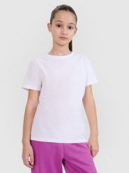 4F T-shirt regular gładki dziewczęcy - biały 158 (12-13 lat). Białe t-shirty i topy dla dziewczynek 4f, bez wzorów, z bawełny, bez ramiączek. Za 29.99 zł.
