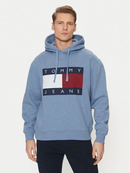 Tommy Jeans Bluza Flag DM0DM21174 Niebieski Regular Fit. Niebieskie bluzy męskie Tommy Jeans, m, bez wzorów, z bawełny, bez kaptura. Za 299.99 zł.