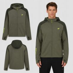 BLUZA MĘSKA 4F DRESOWA ROZPINANA Z KAPTUREM SPORTOWA KOLOR ZIELONY. Zielone bluzy męskie 4f, l, bez wzorów, z dresówki, z kapturem. Za 147.00 zł.