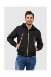 EA7 Czarna kurtka męska ze złotymi zamkami, Rozmiar S. Czarne kurtki męskie EA7 Emporio Armani, m, z aplikacjami, z polaru, z kapturem. W wyprzedaży za 437.99 zł.