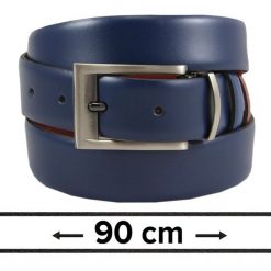 Pasek Dwustronny do Spodni Granatowo-Brązowy 90 cm, Elegancki, Męski, Skórzany -VICTORIO. Brązowe paski damskie Victorio, bez wzorów, ze skóry, eleganckie. Za 99.00 zł.