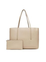 Calvin Klein Torebka Foil Logo Tote W/Pouch LV04F3274G Beżowy. Brązowe torebki do ręki damskie Calvin Klein, bez wzorów, ze skóry, bez dodatków. Za 589.99 zł.