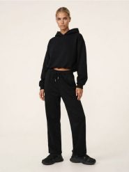 Spodnie wide leg comfort z dzianiny fleece Active - czarny. Czarne spodnie sportowe damskie Sinsay, l, bez wzorów, z dzianiny, na fitness i siłownię. Za 49.99 zł.
