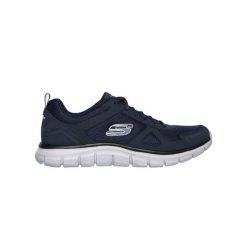 Buty męskie SKECHERS Track Scrolic. Niebieskie buty sportowe męskie Skechers, z materiału, bez zapięcia, do biegania. Za 219.99 zł.