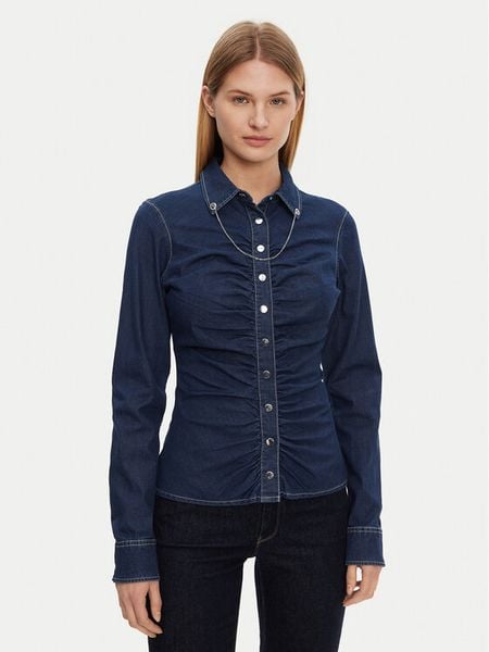 Guess Koszula W5RH69 D5HJ1 Granatowy Regular Fit. Niebieskie bluzki damskie Guess, xs, z aplikacjami, z bawełny, bez kołnierzyka, bez ramiączek. Za 249.99 zł.