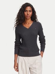 Tommy Hilfiger Sweter WW0WW44987 Szary ciemny Regular Fit. Szare swetry damskie Tommy Hilfiger, xxs, bez wzorów, z bawełny, bez kołnierzyka, bez ramiączek, bez kaptura. Za 529.99 zł.