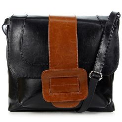 Torebka skórzana damska listonoszka DAN-A T30 czarny/camel. Brązowe torebki shopper damskie DAN-A, bez wzorów, ze skóry, eleganckie, bez dodatków. Za 349.99 zł.