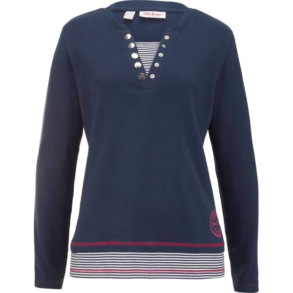 Shirt bawełniany z długim rękawem, w optyce 2 w 1. Białe bluzki damskie bonprix, bez wzorów, z bawełny, bez kołnierzyka, bez ramiączek. Za 92.99 zł.