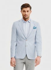 PAKO LORENTE – Casualowa marynarka męska w kolorze niebieskim. Niebieskie marynarki męskie Pako Lorente, bez wzorów, z elastanu, casualowe. Za 399.99 zł.
