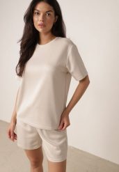 Beżowy Letni Komplet z Bawełny i Wiskozy T-shirt i Szorty Celinai. Brązowe szorty damskie Born2be, na lato, l, bez wzorów, z bawełny, eleganckie. Za 99.99 zł.