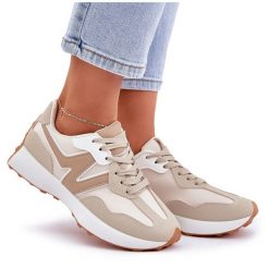 Buty Sportowe Sneakersy Damskie Beżowe beżowy. Brązowe obuwie sportowe damskie bez wzorów, ze skóry. Za 146.62 zł.