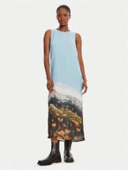 Desigual Sukienka codzienna Plisado Paisaje 25WWVW07 Błękitny Regular Fit. Niebieskie sukienki damskie Desigual, na co dzień, xl, bez wzorów, z syntetyku, bez kołnierzyka, bez ramiączek, proste. Za 579.99 zł.