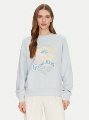 Guess Jeans Bluza W5GQ16 K68I4 Błękitny Regular Fit. Niebieskie bluzy damskie Guess Jeans, l, z aplikacjami, z bawełny, bez kaptura. Za 199.99 zł.