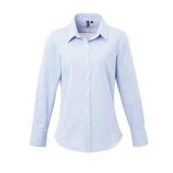 Damska Bawełniana Koszula Z Długim Rękawem W Kratkę Micro Gingham. Niebieskie koszule damskie PREMIER, l, bez wzorów, z bawełny, casualowe, bez kołnierzyka, bez ramiączek. Za 120.99 zł.