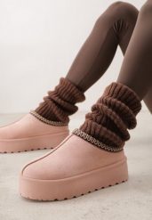 Różowe Śniegowce na Platformie z Niską Cholewką i Haftowanym Wzorem Zivilae. Czerwone śniegowce i trapery damskie Renee, z jeansu, przed kostkę. Za 79.99 zł.