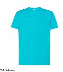 T-shirt JHK TSRA 150 - męski z krótkim rękawem wzmocniony lycrą ściągacz, 100% bawełna, 155-160g - turkusowy XL. Niebieskie t-shirty męskie JHK, m, bez wzorów, z bawełny, bez kołnierzyka. Za 20.50 zł.