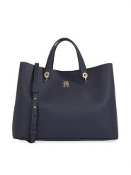 Tommy Hilfiger Torebka Th Emblem Satchel AW0AW15177 Granatowy. Niebieskie torebki do ręki damskie Tommy Hilfiger, bez wzorów, ze skóry, bez dodatków. Za 569.99 zł.