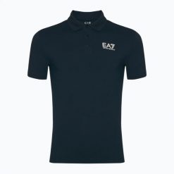 Koszulka męska EA7 Emporio Armani Train Visibility Polo. Niebieskie koszulki polo męskie EA7 Emporio Armani, l, bez wzorów, z bawełny, eleganckie, bez ramiączek. Za 359.99 zł.