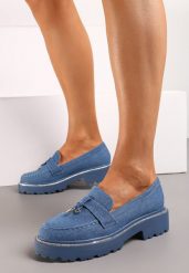 Niebieskie Mokasyny z Ekozamszu z Ozdobnymi Cyrkoniami i Zawieszką Artiga. Niebieskie mokasyny damskie Born2be, biznesowe. Za 109.99 zł.