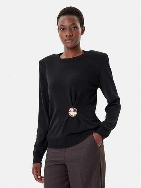 Simona Corsellini Sweter A25CPMGE0301 Czarny Regular Fit. Czarne swetry damskie SIMONA CORSELLINI, s, bez wzorów, z wełny, bez kołnierzyka, bez ramiączek, bez kaptura. Za 639.99 zł.