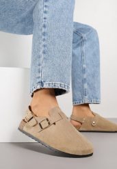 Ciemnobeżowe Sandały Typu Chodaki z Klamrami Silvermore. Brązowe sandały dziewczęce Renee, z jeansu, bez zapięcia. Za 79.99 zł.