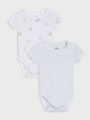 Bawełniane body z motywem żaglówki 2 pack - biały. Białe body niemowlęce Sinsay, bez wzorów, z bawełny, bez ramiączek. Za 19.99 zł.