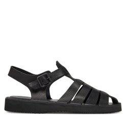 Sandały Fracap. Czarne sandały damskie Fracap, bez wzorów, bez obcasa, na płaskiej podeszwie, bez zapięcia. Za 499.99 zł.