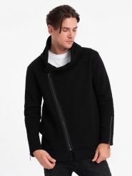 Rozpinana bluza męska ze stójką LONDON - czarna - Rozmiar: XXL. Czarne bluzy męskie Ombre Clothing, m, bez wzorów, z bawełny, bez kaptura. Za 289.99 zł.