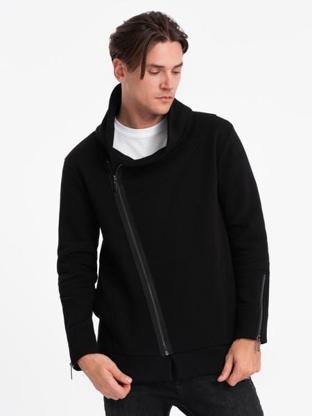 Rozpinana bluza męska ze stójką LONDON - czarna - Rozmiar: XXL. Czarne bluzy męskie Ombre Clothing, m, bez wzorów, z bawełny, bez kaptura. Za 289.99 zł.