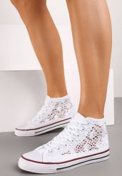 Białe Trampki Haidite. Białe obuwie sportowe damskie Born2be, w ażurowe wzory, sportowe, bez zapięcia. Za 49.99 zł.