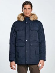 Kurtka męska parka z wypełnieniem granatowa Kingsley 403. Niebieskie płaszcze męskie Big Star, l, z aplikacjami, z poliamidu, retro, bez kaptura. Za 549.99 zł.