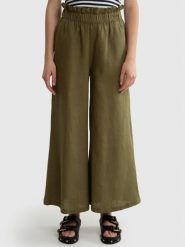 Spodnie damskie lniane z szeroką nogawką paperbag khaki Dorona 303. Zielone spodnie materiałowe damskie Big Star, l, bez wzorów, z denimu. W wyprzedaży za 199.99 zł.
